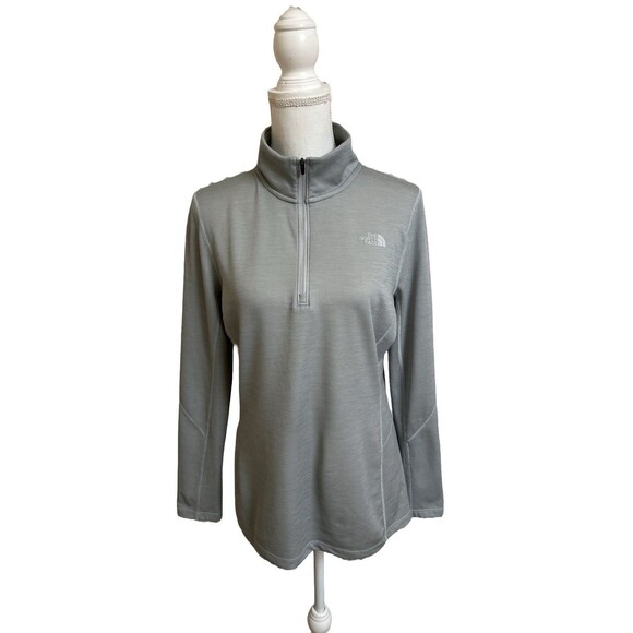 The North Face Women's  L Slim Fit Flash Dry Heather Gray 1/4 Zip Top Pullover - Picture 1 of 8